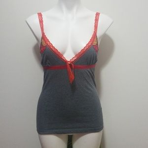 Free People Gray w/ Orange Lace Straps Tank Top